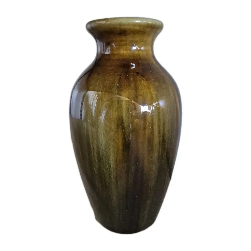 Multi Color Flowing Glaze Vase, Oxblood, Dark Moss Green, Ochre, VTG